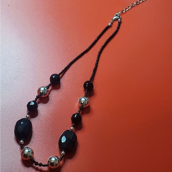 As mad as a‎ hatter black and silver necklace beaded statement jewelry